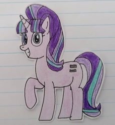 Size: 533x583 | Tagged: safe, artist:agirlwholovesmlp, starlight glimmer, pony, unicorn, g4, the cutie map, creepy, equal cutie mark, female, grin, lined paper, looking at you, mare, raised hoof, s5 starlight, smiling, smiling at you, solo, standing, traditional art