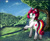 Size: 2000x1650 | Tagged: safe, artist:appleneedle, artist:com3tfire, oc, oc only, earth pony, pony, collaboration, digital art, forest, grass, nature, pinkerry, pinkerrysite, river, scenery, sky, solo, sun, tree, waterfall