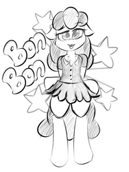 Size: 525x700 | Tagged: safe, artist:llametsul, bon bon, sweetie drops, earth pony, pony, g4, clothes, open mouth, sketch, skirt, stars