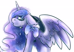 Size: 2530x1771 | Tagged: safe, artist:lrusu, princess luna, alicorn, pony, g4, crying, female, simple background, solo, teary eyes, white background