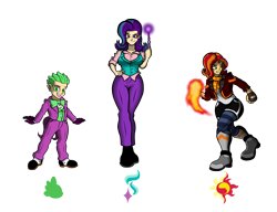 Size: 2244x1720 | Tagged: safe, artist:theomegas2, spike, starlight glimmer, sunset shimmer, human, equestria girls, g4, alternate universe, clothes, female, fiery shimmer, fingerless gloves, fire, gloves, humanized, light skin, male, simple background, solo, transparent background, trio
