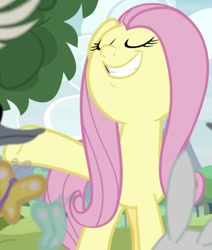 Size: 670x789 | Tagged: safe, screencap, fluttershy, butterfly, pony, rabbit, g4, memnagerie, my little pony: friendship is forever, animal, cropped, eyes closed, faic, female, mare, solo