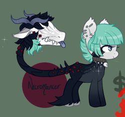 Size: 329x307 | Tagged: safe, artist:glitterring, oc, oc only, cow plant pony, monster pony, original species, plant pony, augmented tail, collar, ear fluff, ear piercing, fangs, hoof fluff, horn, piercing, plant, tongue out