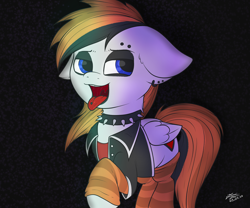 Size: 4000x3333 | Tagged: safe, artist:azerta56, oc, oc:milkyway mihay, clothes, collar, gothic, jacket, leg warmers, sassy, teasing, tongue out