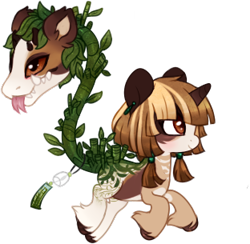 Size: 312x305 | Tagged: safe, artist:glitterring, oc, oc only, cow plant pony, monster pony, original species, plant pony, augmented tail, ear fluff, fangs, forked tongue, hoof fluff, hoof polish, horn, plant, simple background, tongue out, transparent background