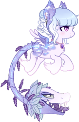 Size: 240x371 | Tagged: safe, artist:glitterring, oc, oc only, oc:lavender dreams, cow plant pony, monster pony, original species, plant pony, augmented tail, ear fluff, fangs, forked tongue, hoof fluff, jewelry, necklace, open mouth, pearl necklace, plant, simple background, slit pupils, smiling, tongue out, transparent background, wings
