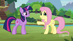 Size: 1280x720 | Tagged: safe, screencap, fluttershy, twilight sparkle, alicorn, pony, g4, memnagerie, my little pony: friendship is forever, duo, river, twilight sparkle (alicorn)