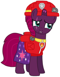 Size: 798x1020 | Tagged: safe, artist:徐詩珮, fizzlepop berrytwist, tempest shadow, pony, unicorn, series:sprglitemplight diary, series:sprglitemplight life jacket days, series:springshadowdrops diary, series:springshadowdrops life jacket days, g4, alternate universe, base used, clothes, cute, marshall (paw patrol), paw patrol, simple background, transparent background