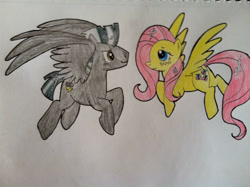 Size: 2592x1936 | Tagged: safe, artist:rock-n-draw23, fluttershy, thunderlane, pegasus, pony, g4, duo, duo male and female, female, male, mare, shipping, stallion, straight, thundershy, traditional art