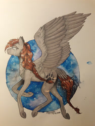 Size: 3096x4128 | Tagged: safe, artist:clarissa0210, oc, oc only, oc:silver storm, pegasus, pony, crying, female, high res, mare, solo, traditional art