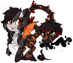 Size: 1280x1100 | Tagged: safe, artist:glitterring, oc, oc only, cow plant pony, monster pony, original species, plant pony, snake, :d, augmented tail, bat wings, fangs, forked tongue, hoof fluff, plant, raised hoof, simple background, slit pupils, smiling, tongue out, transparent background, wings