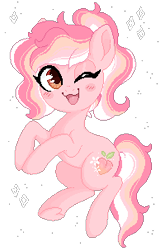 Size: 200x303 | Tagged: safe, artist:glitterring, oc, oc only, oc:peach meadow, earth pony, pony, :d, earth pony oc, female, frog (hoof), mare, pixel art, simple background, solo, transparent background, underhoof
