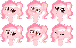 Size: 1280x818 | Tagged: safe, artist:glitterring, oc, oc only, oc:peach meadow, earth pony, pony, :o, :p, angry, blushing, bust, earth pony oc, expressions, eyes closed, female, mare, open mouth, simple background, smiling, solo, tongue out, transparent background