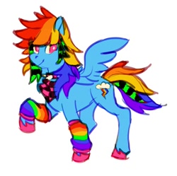 Size: 926x924 | Tagged: safe, artist:zukosbf, rainbow dash, pegasus, pony, g4, alternate hairstyle, clothes, female, rainbow socks, scene, scene kid, socks, solo, striped socks