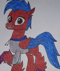 Size: 456x537 | Tagged: safe, artist:electric spark, oc, oc:dream drifter, hippogriff, cute, grin, hippogriff oc, looking at you, male, one leg raised, simple background, smiling, smiling at you, teenager, traditional art, white background