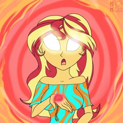 Size: 1280x1280 | Tagged: safe, artist:dncsamsonart, sunset shimmer, equestria girls, g4, my little pony equestria girls: better together, blank eyes, geode of empathy, glowing eyes, magical geodes, white eyes