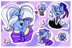 Size: 1280x864 | Tagged: safe, artist:sheillyde, gameloft, trixie, pony, unicorn, g4, alternate hairstyle, babysitter trixie, bust, eyes closed, female, gameloft interpretation, multeity, open mouth, pigtails, solo