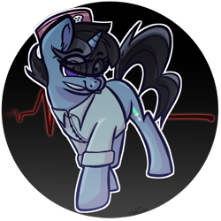 Size: 1500x1500 | Tagged: safe, artist:binkyt11, oc, oc only, oc:nurse bloodlust, pony, unicorn, electrocardiogram, eye clipping through hair, female, flatline, insanity, knife, looking at you, mare, mouth hold, nurse outfit, solo