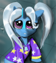 Size: 2400x2698 | Tagged: safe, alternate version, artist:chopsticks, boulder (pet), trixie, pony, unicorn, alternate hairstyle, babysitter trixie, cheek fluff, chest fluff, clothes, crossing the memes, cute, diatrixes, female, gameloft, gameloft interpretation, high res, hoodie, looking up, mare, meme, pigtails, raised hoof, sailor moon, sailor moon redraw meme, serena tsukino, solo, tsukino usagi, twintails