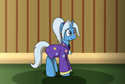 Size: 1280x854 | Tagged: safe, artist:platinumdrop, trixie, pony, babysitter trixie, clothes, female, pigtails, solo, sweater