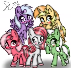 Size: 1744x1650 | Tagged: safe, artist:starflashing twinkle, oc, oc:comment, oc:downvote, oc:favourite, oc:hide image, oc:upvote, alicorn, earth pony, pegasus, pony, unicorn, derpibooru, :3, :p, cute, derpibooru ponified, happy, meta, open mouth, ponified, simple background, smiling, tongue out, white background, wings