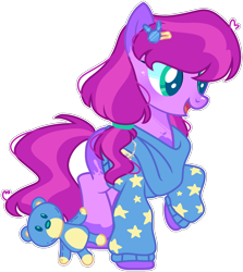 Size: 1580x1775 | Tagged: safe, artist:kurosawakuro, oc, oc only, earth pony, pony, base used, clothes, female, magical lesbian spawn, mare, offspring, parent:lily longsocks, parent:toola roola, simple background, solo, sweater, teddy bear, transparent background