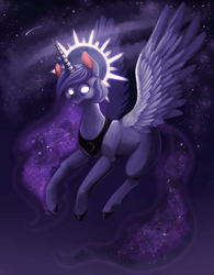 Size: 1246x1596 | Tagged: safe, artist:cobaltthecat, princess luna, alicorn, pony, g4, epic, female, glowing eyes, halo, solo