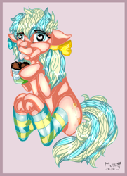 Size: 1116x1539 | Tagged: safe, artist:m0thy, :p, food, heart eyes, ice cream, pastel, pink pony, ribbon, tongue out, wingding eyes