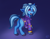 Size: 1378x1081 | Tagged: safe, artist:batsdisaster, gameloft, trixie, bat pony, bat pony unicorn, hybrid, pony, unicorn, g4, alternate hairstyle, babysitter trixie, bat ponified, butt, clothes, fangs, female, gameloft interpretation, hoodie, horn, looking at you, mare, plot, ponytail, ponytails, race swap, slit pupils, smiling, solo