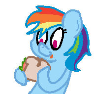 Size: 191x190 | Tagged: safe, anonymous artist, rainbow dash, pegasus, pony, g4, eating, female, food, sandwich, simple background, solo, transparent background