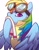 Size: 577x749 | Tagged: artist needed, safe, rainbow dash, pegasus, pony, g4, clothes, colored pupils, female, goggles, hoof hold, mare, simple background, solo, sweat, towel, uniform, white background, wonderbolt trainee uniform