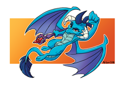 Size: 2912x2059 | Tagged: safe, artist:sonicpegasus, princess ember, dragon, g4, abstract background, bloodstone scepter, dragon lord ember, dragoness, female, flying, high res, solo