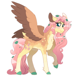 Size: 1280x1280 | Tagged: safe, artist:scarletskitty12, fluttershy, pegasus, pony, g4, blushing, chest fluff, colored hooves, ear fluff, female, leaves, leaves in hair, looking at you, mare, neck fluff, raised hoof, simple background, smiling, solo, spread wings, standing, three quarter view, transparent background, two toned wings, unshorn fetlocks, wings