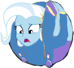 Size: 309x283 | Tagged: safe, artist:sonicdefenders, trixie, human, equestria girls, g4, ball, female, inanimate tf, morph ball, simple background, solo, transformation, trixieball, white background