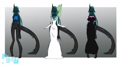 Size: 2048x1118 | Tagged: safe, artist:tea-redrex, oc, oc only, changeling, changeling queen, anthro, unguligrade anthro, changeling queen oc, clothes, colored, dress, female, nudity