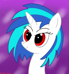 Size: 2989x3212 | Tagged: safe, artist:rainbowšpekgs, dj pon-3, vinyl scratch, pony, unicorn, g4, bust, female, high res, mare, portrait, red eyes, simple background, solo, wrong eye color