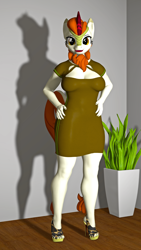 Size: 2160x3840 | Tagged: safe, artist:kevhon, autumn blaze, kirin, anthro, plantigrade anthro, g4, 3d, clothes, dress, female, hand on hip, high heels, high res, lipstick, looking at you, pose, shoes, solo, source filmmaker