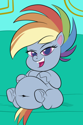 Size: 720x1080 | Tagged: safe, artist:scobionicle99, rainbow dash, pegasus, pony, g4.5, my little pony: pony life, belly, belly button, big belly, couch, couch potato, fat, female, hoof on belly, rainblob dash, sitting, smug, solo, underhoof, unshorn fetlocks