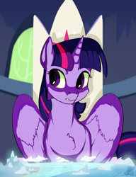 Size: 2300x3000 | Tagged: safe, artist:silverhopexiii, twilight sparkle, alicorn, pony, g4, bust, chest fluff, cutie map, female, friendship throne, high res, mare, sitting, solo, twilight sparkle (alicorn), twilight's castle