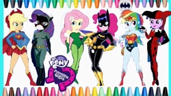 Size: 1280x720 | Tagged: safe, applejack, fluttershy, pinkie pie, rainbow dash, rarity, twilight sparkle, equestria girls, g4, 1000 hours in ms paint, batgirl, catwoman, harley quinn, humane five, humane six, poison ivy, supergirl, wonder woman