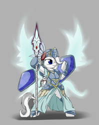 Size: 1166x1471 | Tagged: safe, artist:alazak, oc, oc only, oc:pearl, semi-anthro, arm hooves, armor, semi-anthro oc, solo, spear, valkyrie, valkyrie profile, weapon