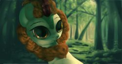 Size: 3630x1920 | Tagged: safe, artist:vultraz, autumn blaze, kirin, g4, :o, crepuscular rays, female, forest, open mouth, solo