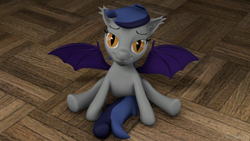 Size: 1280x720 | Tagged: safe, artist:batponyecho, oc, oc only, oc:echo, bat pony, pony, 3d, bat pony oc, bat wings, behaving like a cat, belly, chubby, cute, fangs, female, looking at you, mare, sitting, smiling, smiling at you, solo, source filmmaker, starring at you, tail, wings