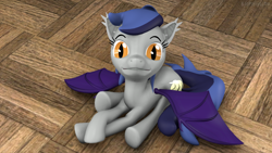 Size: 1280x720 | Tagged: safe, artist:batponyecho, oc, oc only, oc:echo, bat pony, pony, 3d, bat pony oc, bat wings, behaving like a cat, cutie mark, female, looking at you, mare, meme, polite cat, silly, silly face, sitting, solo, source filmmaker, spread wings, tail, wings