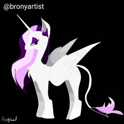 Size: 705x705 | Tagged: safe, artist:bronyartist, oc, oc only, alicorn, pony, alicorn oc, black background, horn, leonine tail, simple background, solo, wings