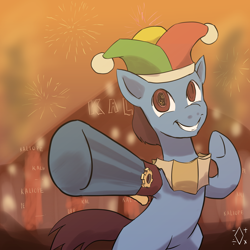 Size: 1668x1668 | Tagged: safe, artist:digiral, pony, robot, robot pony, hat, jester hat, male, solo, stallion