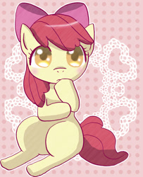Size: 650x800 | Tagged: safe, artist:rao, apple bloom, earth pony, pony, g4, adorabloom, blank flank, cute, female, filly, pixiv, solo