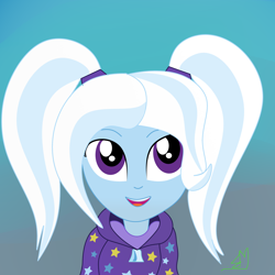 Size: 3000x3000 | Tagged: safe, artist:brisk-might3, trixie, equestria girls, alternate hairstyle, babysitter trixie, clothes, female, hoodie, pigtails, solo