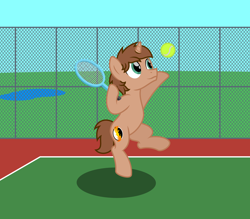 Size: 4000x3500 | Tagged: safe, artist:peternators, oc, oc only, oc:heroic armour, pony, unicorn, bipedal, colt, male, solo, sports, teenager, tennis, tennis ball, tennis racket