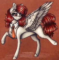 Size: 720x731 | Tagged: safe, artist:hardtimebreathing, oc, oc only, pegasus, pony, necktie, sassy, solo, traditional art